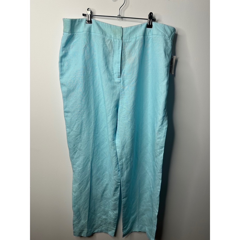 Jennifer Woman Blue Ramie Rayon Blend Straight Leg Trousers Size 18 NWT